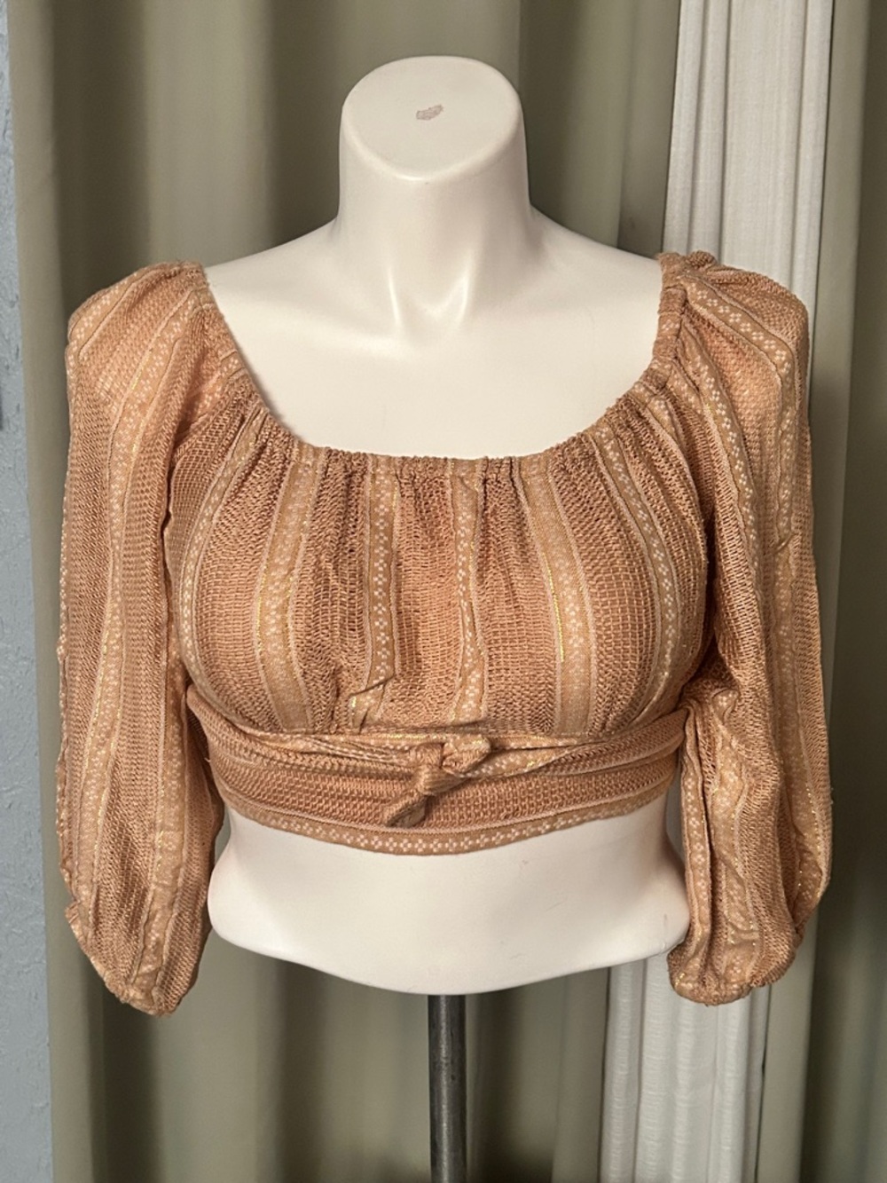 Women's Surf Gypsy Gold Knit Peasant Crop Top Size L